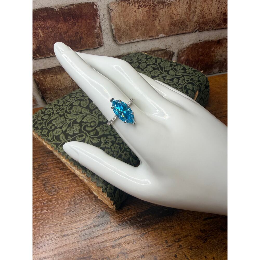 5 Carat Windex Blue Marquis Cut Moissanite Ring 925 Sterling Silver Size 8.5